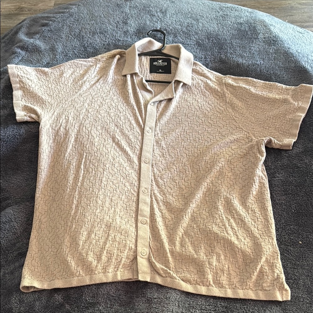 Hollister Men's Light Brown Button Down Shirt - Size XL